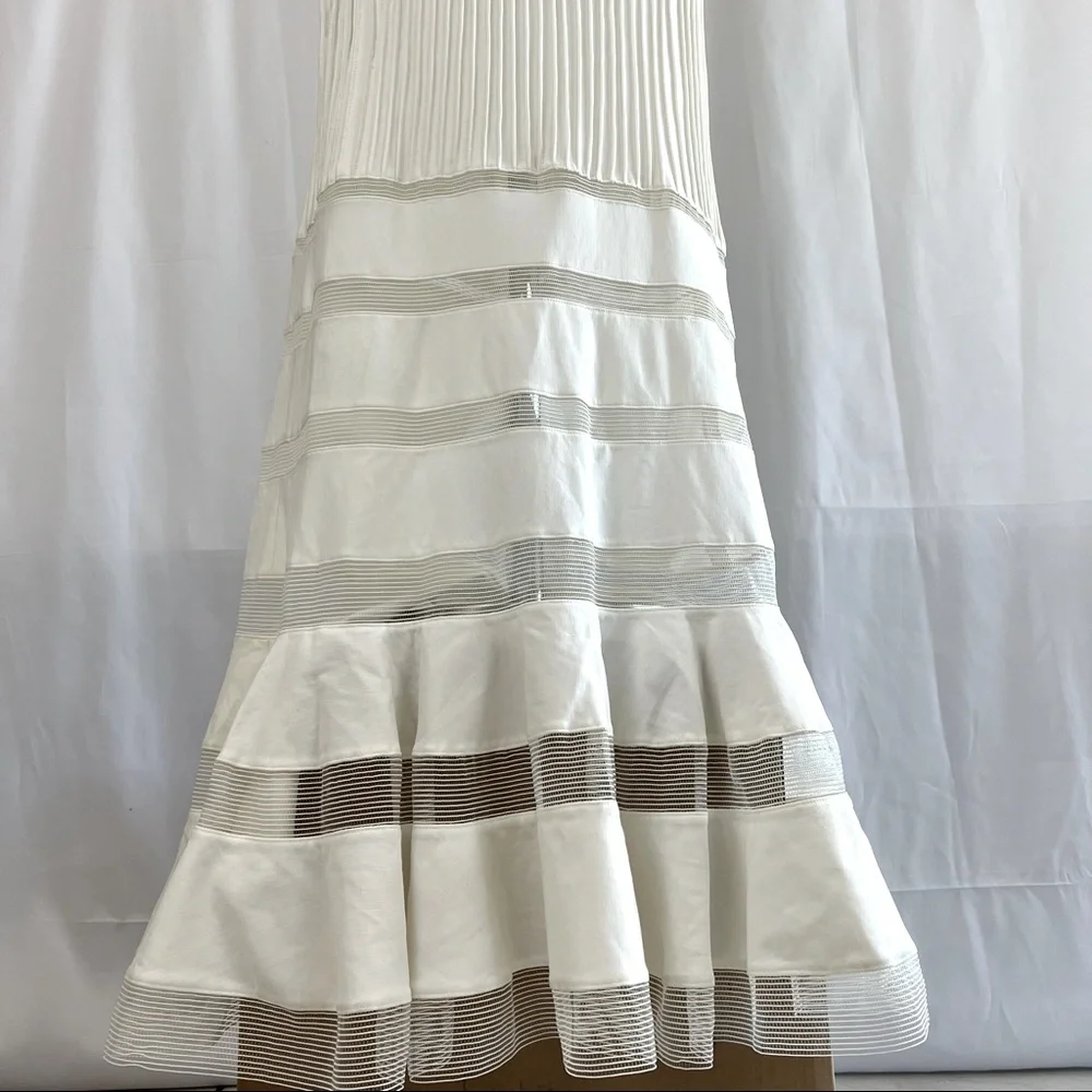 💕Host Pick💕 Tadashi Shoji Ivory Jersey Mesh Illusion Gown Dress Retail $650
